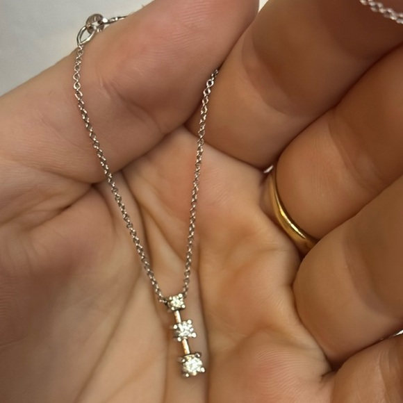Brilliant Diamond Pendant Necklace 14k White Gold 585 Dainty 18 inch Chain Italy